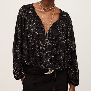 ba&sh Torny Oversized Long-Sleeve Sequin Blouse In Black Women's Size 2/M - NWT
